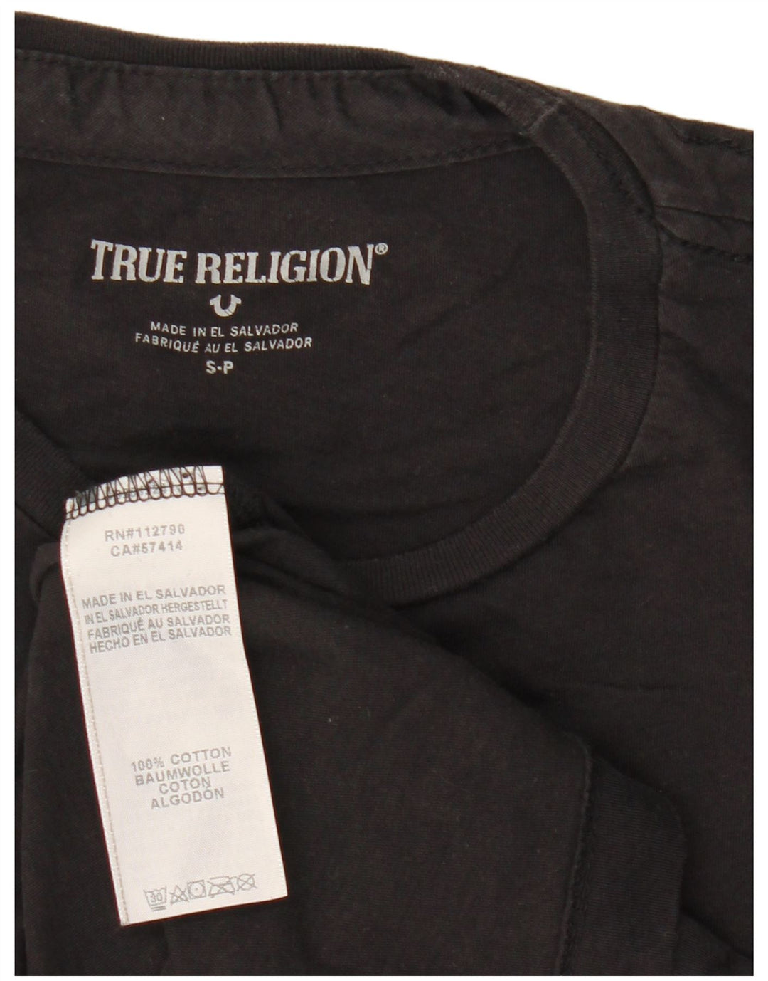 True Religion Mens Graphic T-Shirt Top Small Black Cotton