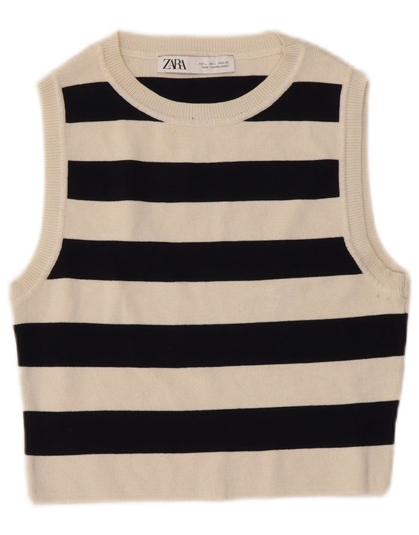 Damski podkoszulek Zara Crop Vest UK 14 z wiskozą w duże białe paski