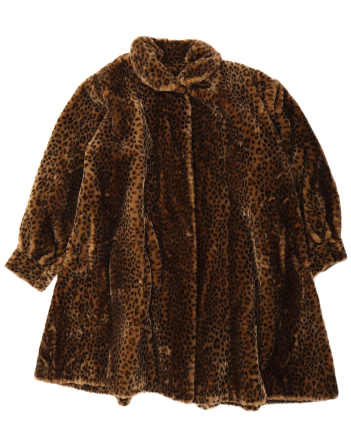 Michel Alexis Womens Oversized Overcoat EU 38 Medium Brown Animal Print