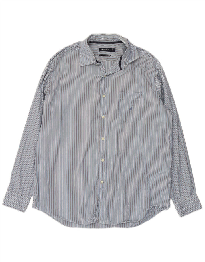 NAUTICA Mens Shirt Large Blue Striped Cotton