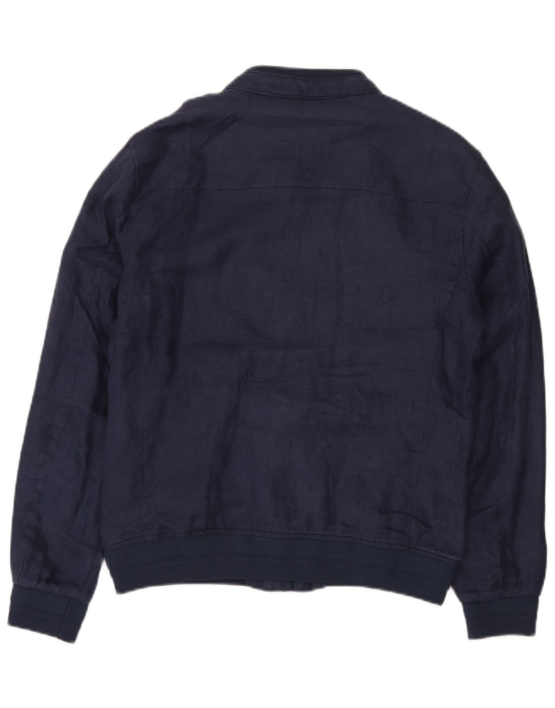 Zara Mens Bomber Jacket UK 40 Large Navy Blue Linen
