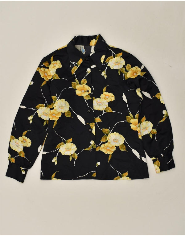 Camicia da donna VINTAGE UK 12 Medio Nero Floreale