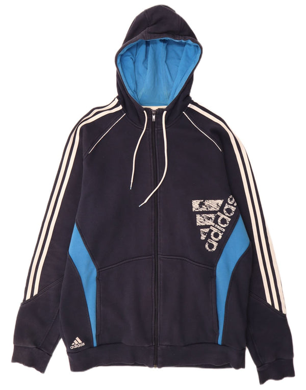 Adidas Mens Graphic Zip Hoodie Sweater XL Navy Blue Colourblock Sports