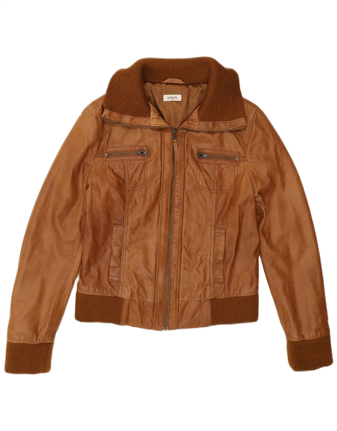 Pimkie Womens Bomber Læderjakke UK 12 Medium Brown