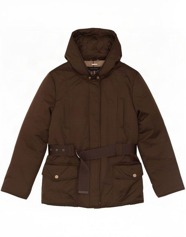 Zara Mujer Chaqueta Acolchada Con Capucha UK 10 Small Marrón Poliéster