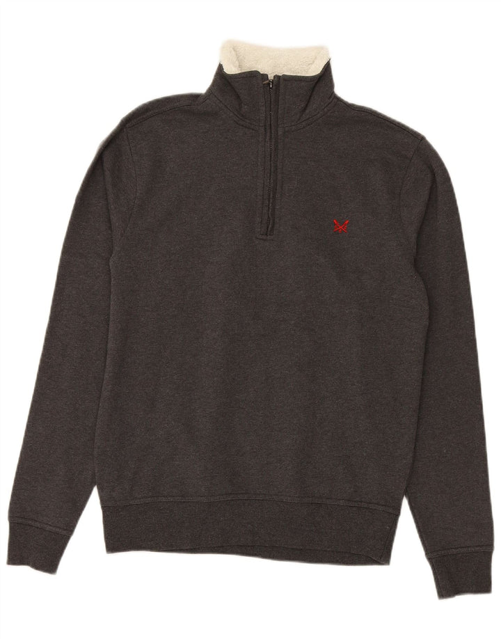 CREW CLOTHING Mens Zip Neck Sweatshirt Jumper Small Grey Cotton