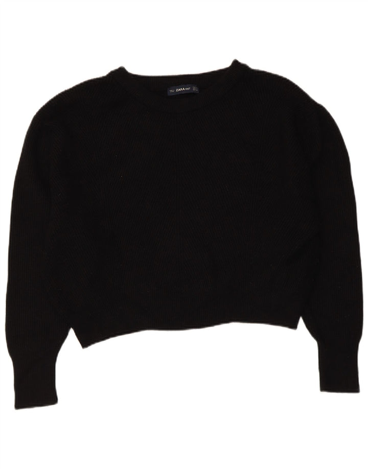 ZARA Womens Crop Oversized Boat Neck Jumper Sweater UK 14 Medium Black