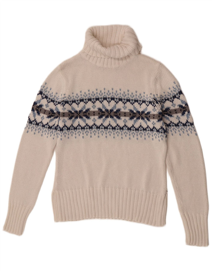 Tom Tailor Womens Roll Neck Jumper Sweater UK 14 Large White Fair Isle