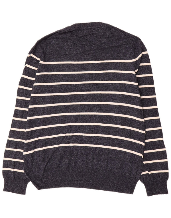 Marks & Spencer Pull à col rond pour homme Large rayé bleu marine