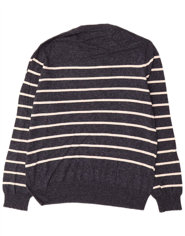 Marks & Spencer Mens Crew Neck Jumper Sweater Large Navy Blue Striped