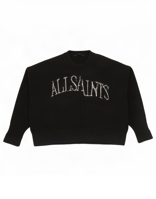 All Saints Womens Graphic Crew Neck Jumper Sweater UK 14 Medium Black