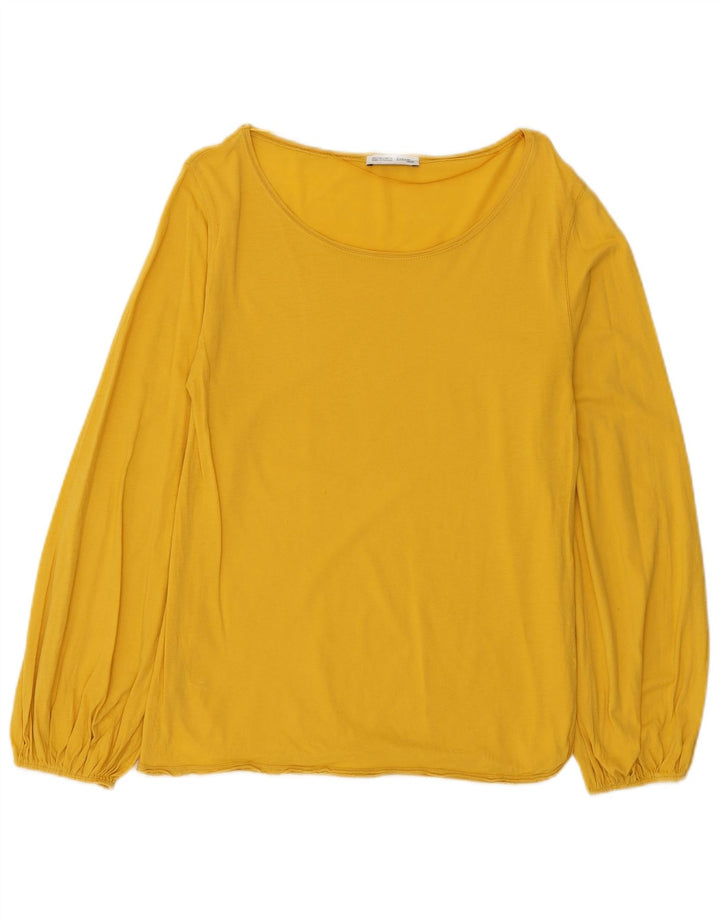 Zara Womens Top Long Sleeve UK 10 Small Yellow Cotton