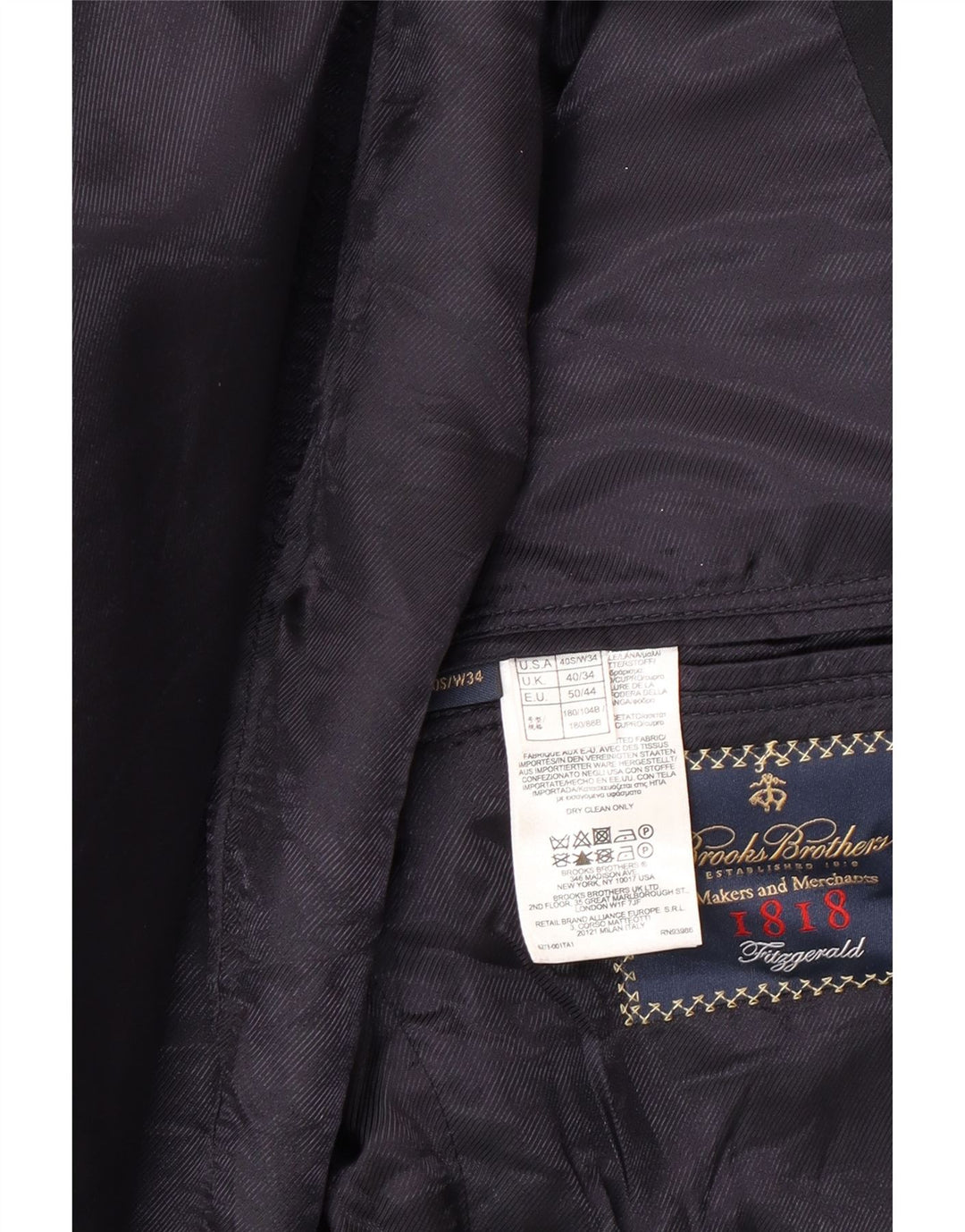 Męska marynarka zapinana na 2 guziki Brooks Brothers UK 40, duża granatowa wełna