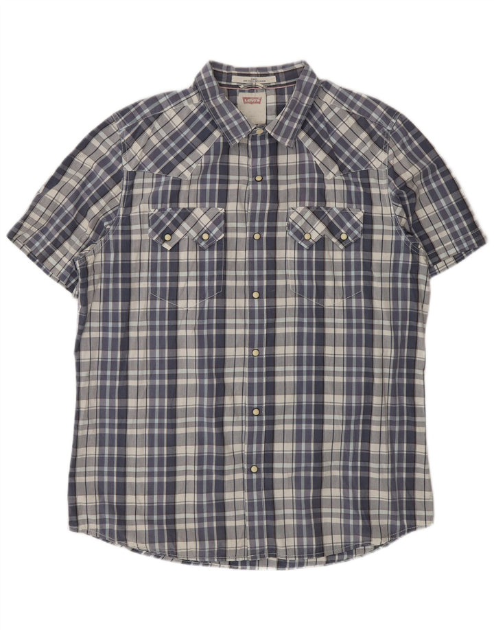 LEVI'S Mens Slim Fit Short Sleeve Shirt XL Blue Check Cotton