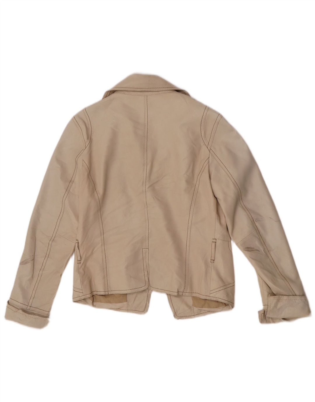 Vintage Womens Crop Leather Blazer Jacket UK 8 Small Beige