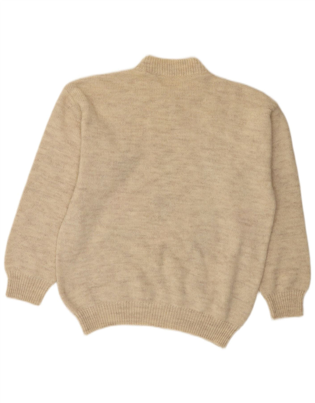 VINTAGE Mens Crew Neck Jumper Sweater Medium Beige Argyle/Diamond