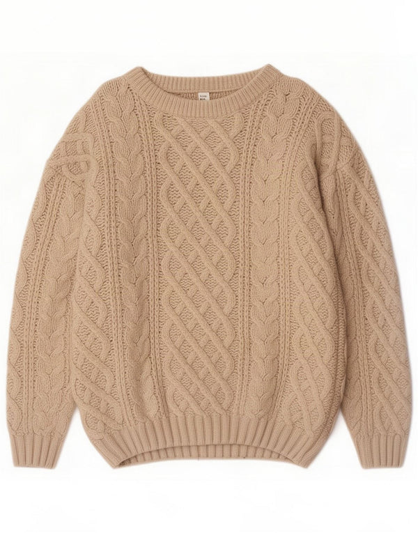 Vintage Womens Boat Neck Jumper Sweater UK 14/16 Large Beige Wool