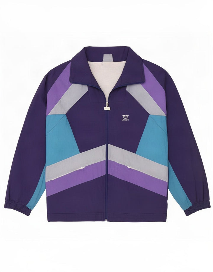 Leopard Mens Tracksuit Top Jacket Medium Purple Colourblock Nylon