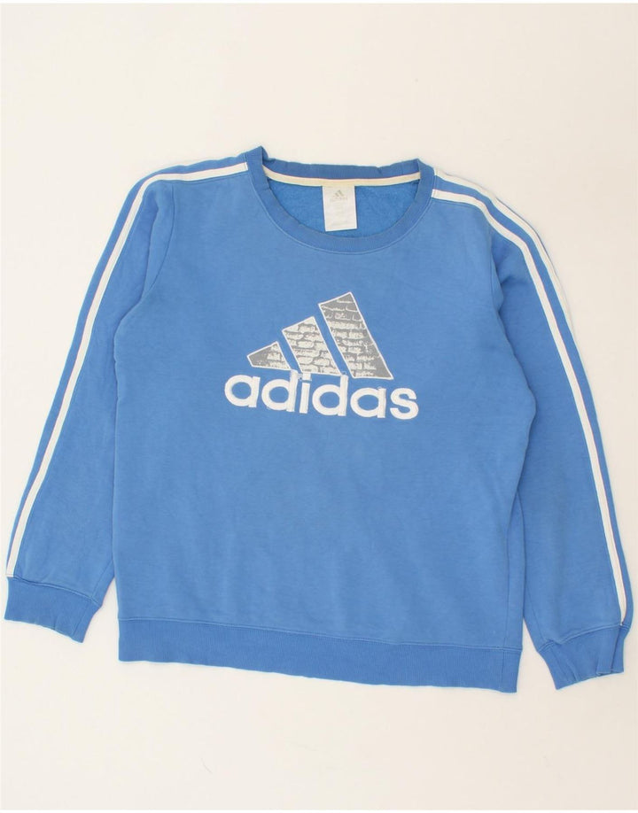 ADIDAS Mens Graphic Sweatshirt Jumper Small Blue Cotton Vintage Adidas and Second-Hand Adidas from Messina Hembry 