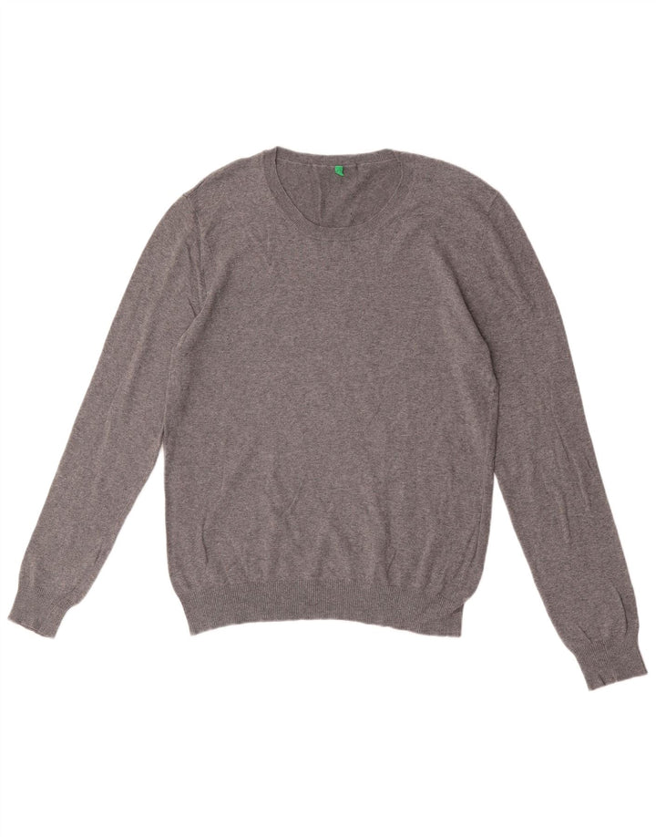 Benetton Mens Crew Neck Jumper Sweater Medium Grey