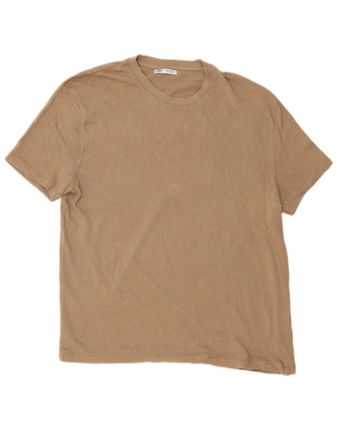 Zara Mens T-Shirt Top XL Beige Cotton