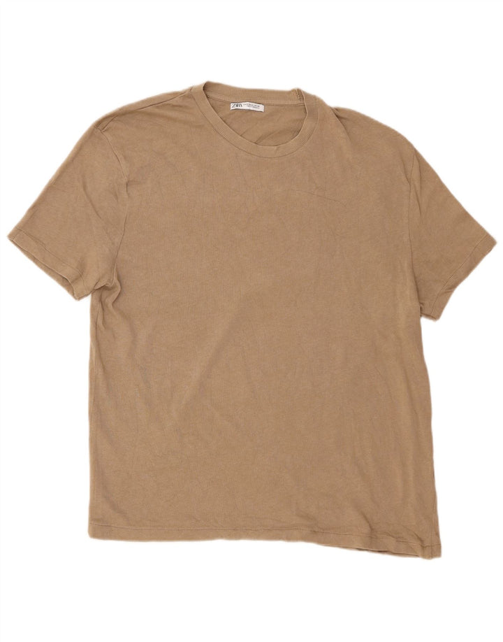 Zara Mens T-Shirt Top XL Beige Cotton