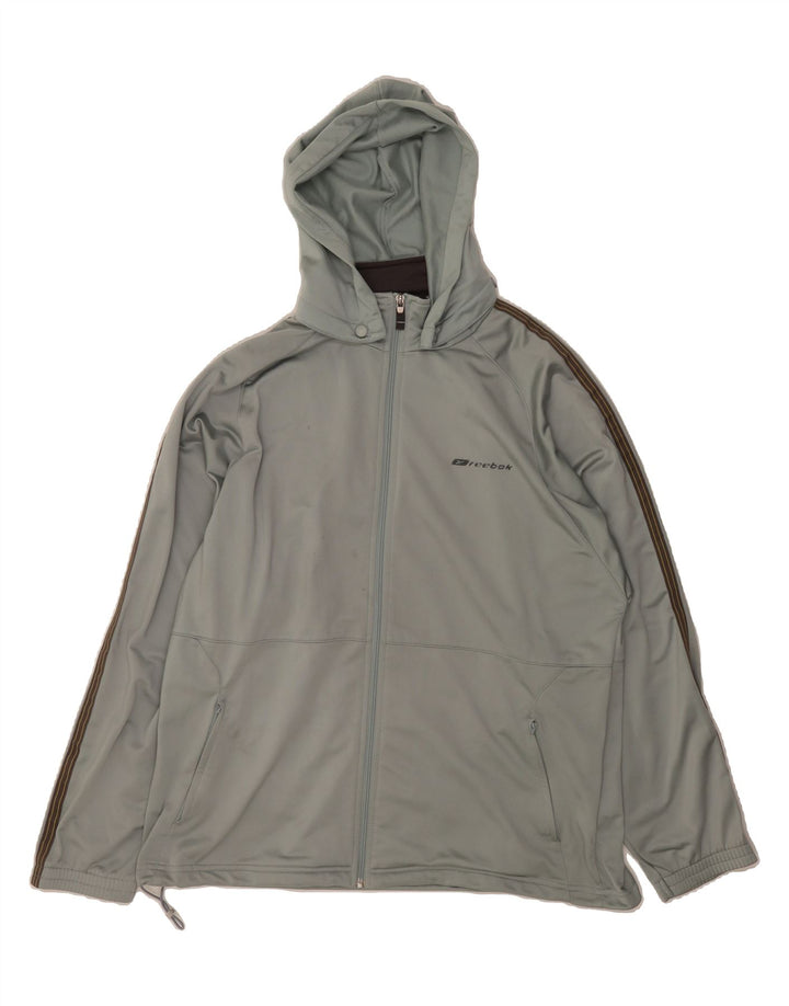 REEBOK Mens Hooded Tracksuit Top Jacket Large Grey Polyester Vintage Reebok and Second-Hand Reebok from Messina Hembry 
