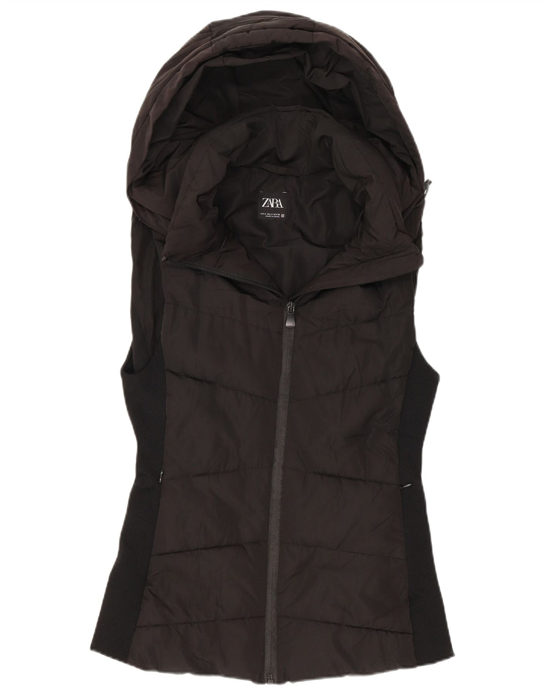 Zara Womens Hooded Padded Gilet UK 10 Small Black Polyester