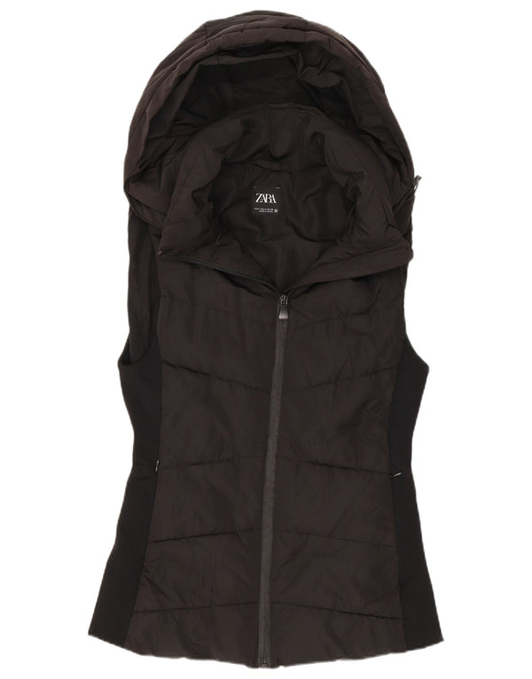 Gilet imbottito con cappuccio da donna Zara UK 10 piccolo poliestere nero