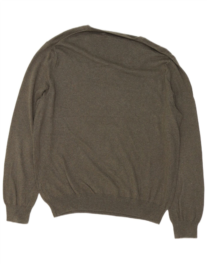 J. CREW Mens V-Neck Jumper Sweater Large Khaki Cotton