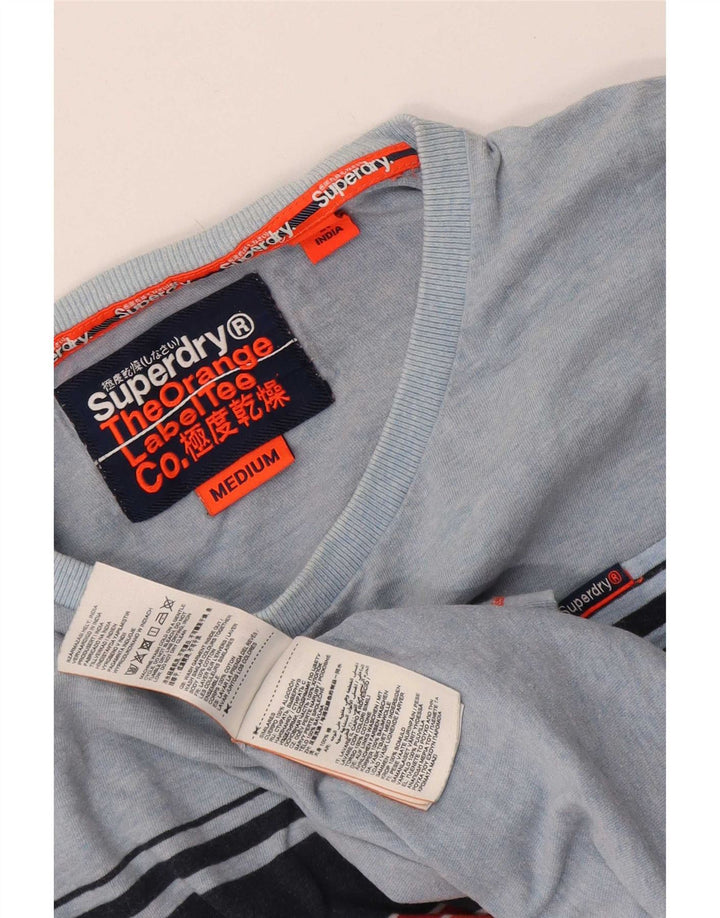 Superdry Mens T-Shirt Top Medium Blue Striped Cotton