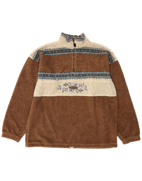 Vinci Mens Zip Neck Fleece Jumper Large Brown Colourblock Polyester