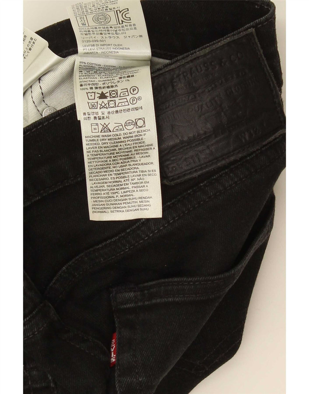 Levi's Mens 511 Slim Jeans W32 L32 Black Cotton