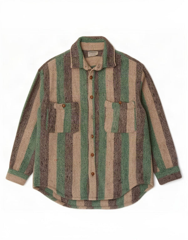 Tahuantinsuyo Camicia da uomo fatta a mano in lana vergine a righe grandi verdi