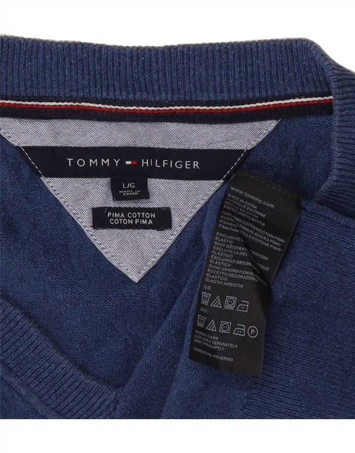 TOMMY HILFIGER Mens V-Neck Jumper Sweater Large Blue Cotton Vintage Tommy Hilfiger and Second-Hand Tommy Hilfiger from Messina Hembry 