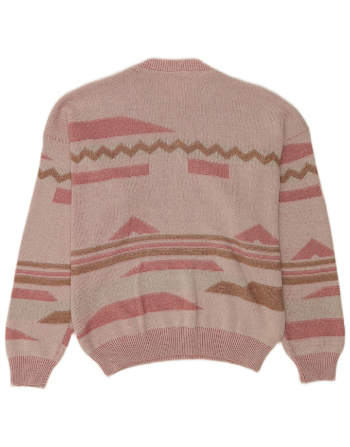 Vintage Mens Crew Neck Jumper Sweater IT 48/50 Medium Pink Geometric