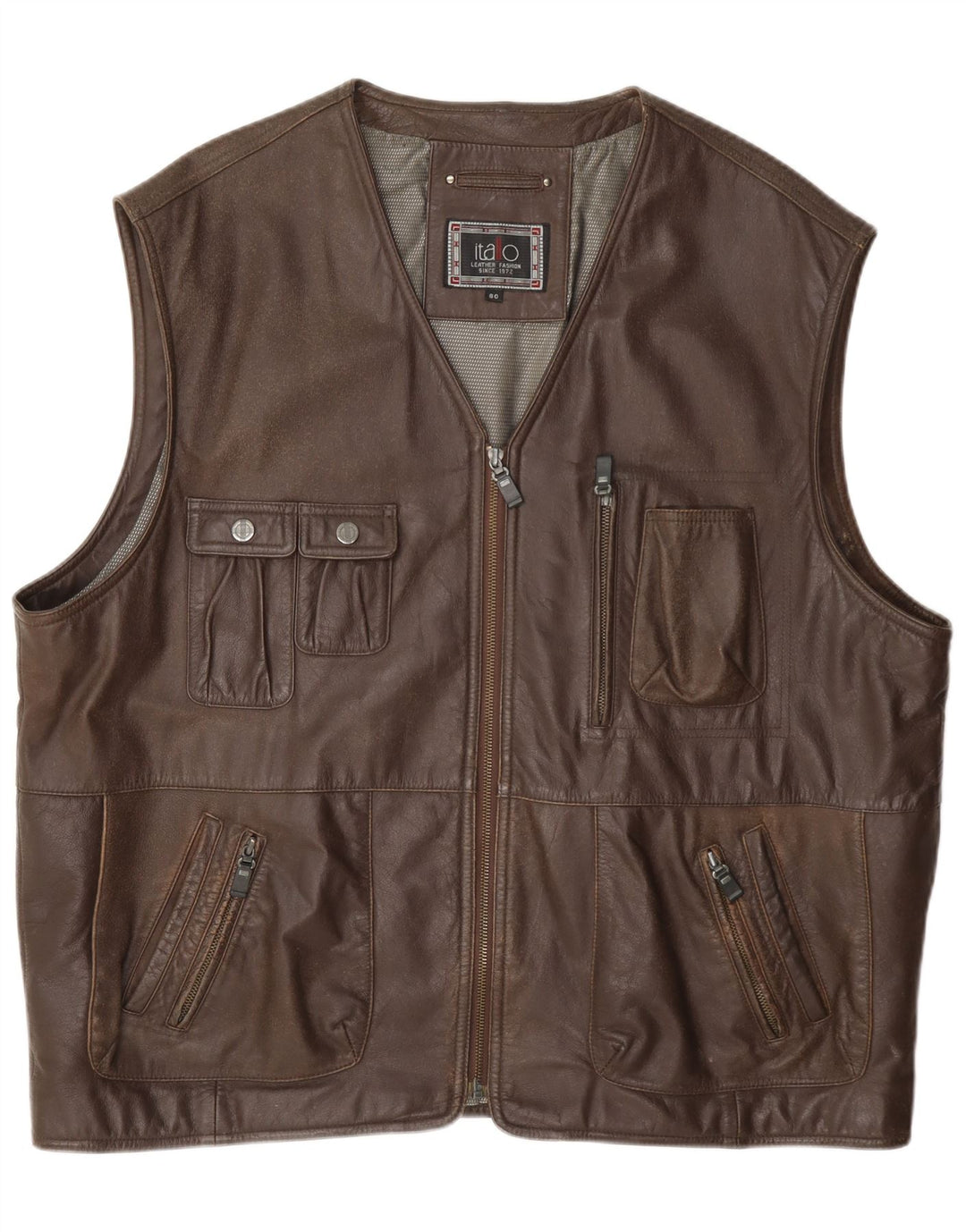 Itallo Herren-Leder-Utility-Gilet IT 60 4XL Braun