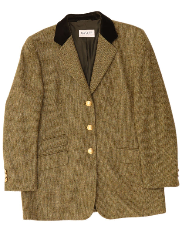 Basler Dame 3 Button Blazer Jacket UK 16 Large Green Herringbone Classic