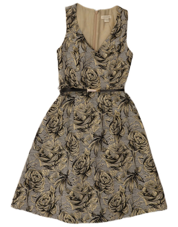 Monsoon Vestido acampanado sin mangas para mujer UK 8 Small Gris Floral Algodón