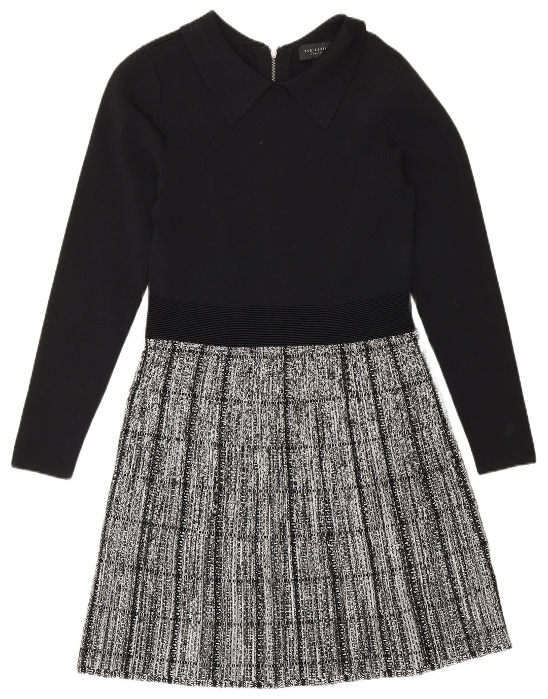 Ted Baker Womens Long Sleeve Basic Dress Size 2 Small Black Check Viscose