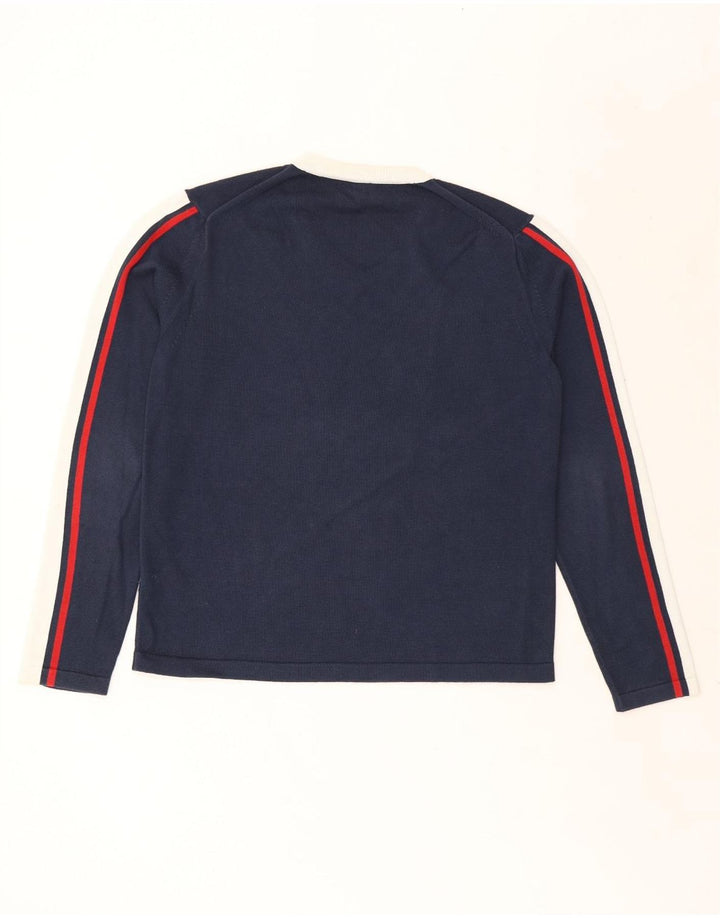 Armani Mens V-Neck Jumper Sweater Medium Navy Blue Colourblock Cotton