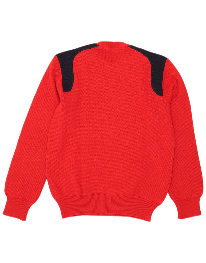 Life Line Mens Crew Neck Jumper Sweater Medium Red Colourblock Wool