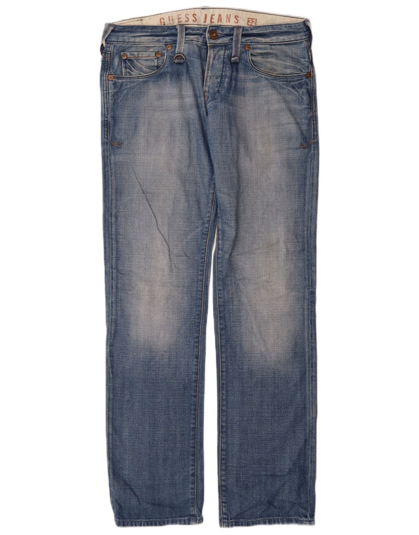 Guess Mens Straight Jeans W32 L35 Azul Algodão