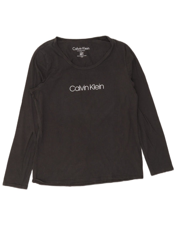 Top grafico da donna Calvin Klein manica lunga UK 14 grande cotone nero