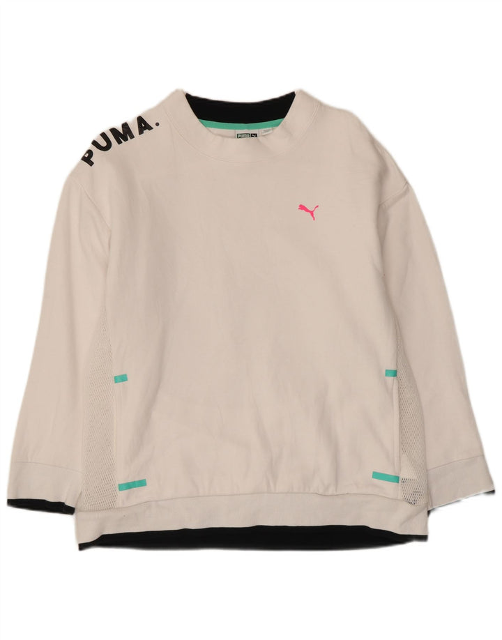 Puma Womens Graphic Sweatshirt Jumper UK 10 Small White Cotton