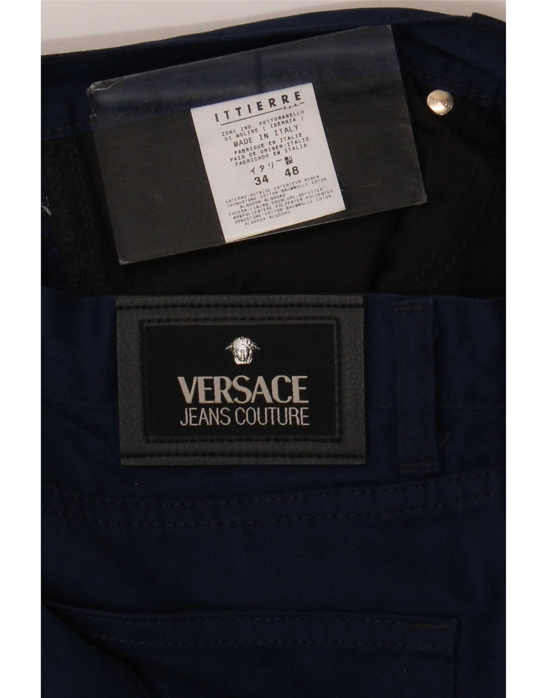 Versace Mens Straight Casual Trousers W34 L32 Navy Blue Polyester