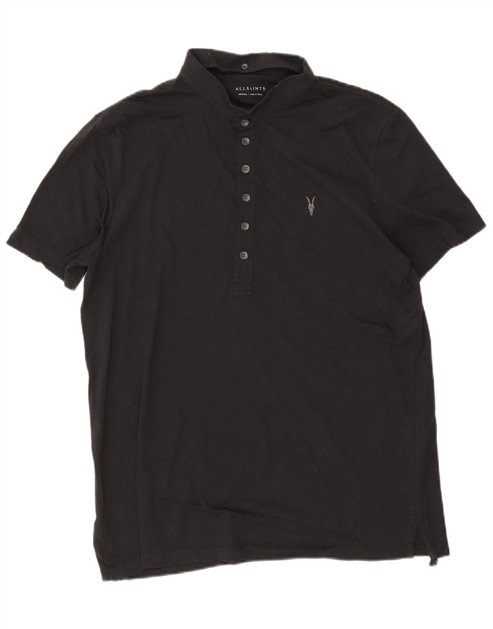 All Saints Mens Polo Shirt Medium Black Cotton