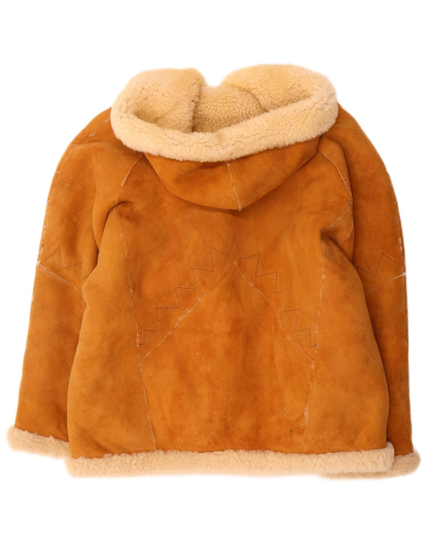 Jachetă din shearling supradimensionată pentru femei cu glugă vintage EU 40 maro mediu