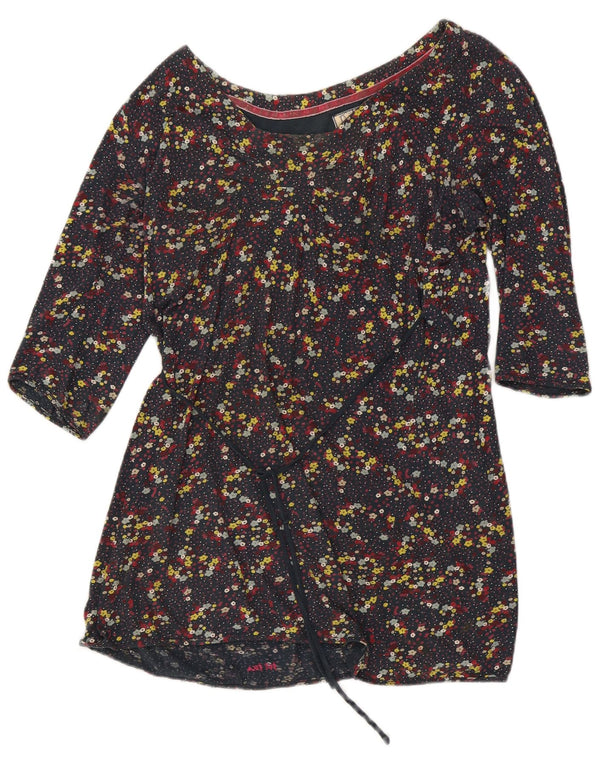 Fat Face Robe trapèze à manches 3/4 pour femme UK 16 Grand coton floral bleu marine