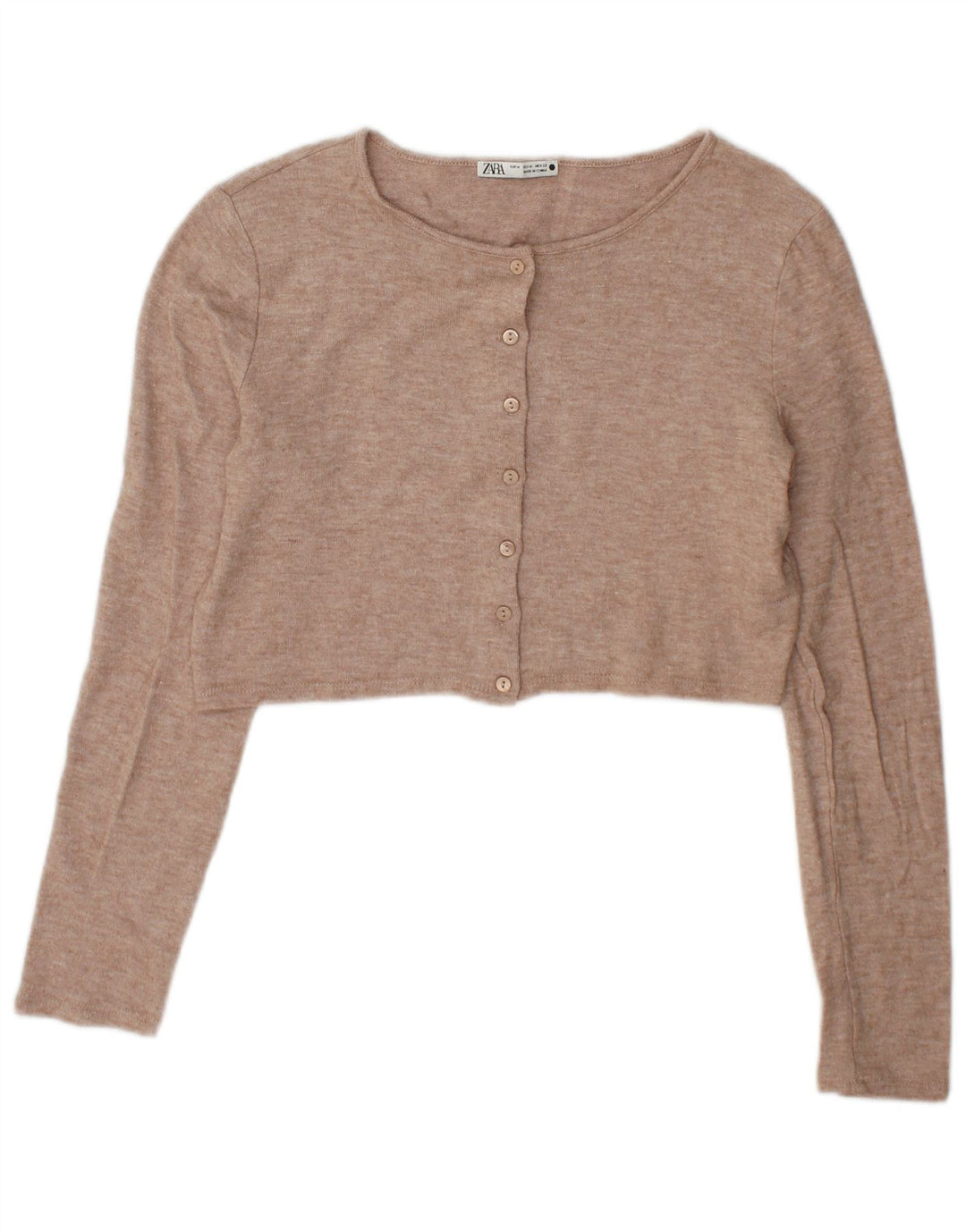 Zara Womens Crop Cardigan Sweater UK 14 Medium Beige Viscose